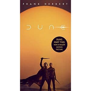 Dune novel book cover by Frank Herbert featuring desert landscape and sci-fi imagery.