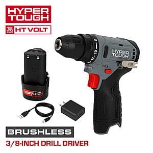 12V Hyper Tough 12V Cordless Drill Driver w/ 1.5Ah Battery & USB-C Charger $23