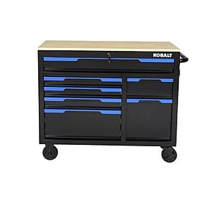 Kobalt 42" 7-Drawer Rolling Mobile Workstation w/ Solid Wood Top (Black) $348 + Free Pickup