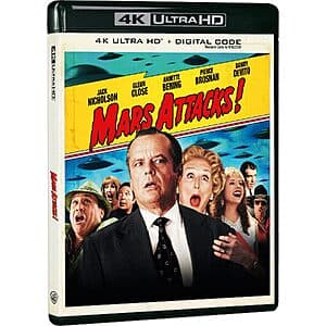 Mars Attacks 4K UHD Blu-ray disc case with digital copy included.