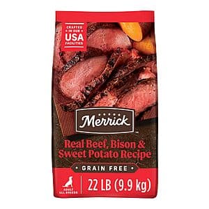 22lb Merrick Premium Grain Free Dry Beef Bison & Sweet Potato Adult Dog Food $31.10 w/ Subscribe & Save