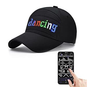GOTUS multicolor LED display baseball cap with Bluetooth connectivity, showing illuminated LED lights on the front panel.