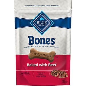 Select Accts: 4-Pk 16-Oz Blue Buffalo Bones Large Crunchy Dog Treats (Beef) $11 w/ S&S