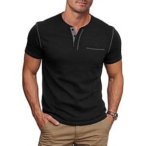 NITAGUT Men's Short Sleeve Pocket Henley Tee (Various) $7.50