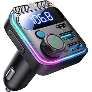 JOYROOM Bluetooth 5.4 FM Transmitter + 45W PD & 36W QC 3.0 USB C Car Charger $11