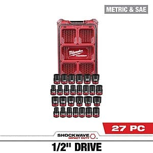 27-Pc Milwaukee SHOCKWAVE Impact-Duty 1/2" Drive Metric & SAE PACKOUT Socket Set $95.15 + Free S&H