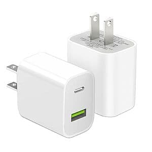 2-Pack DENGWENQIANG 2-Port up to 20W Wall Chargers USB-C & USB-A $6.30