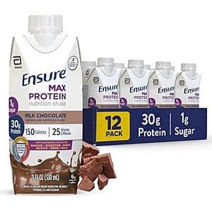 Select Accts: 12-Pk 11-Oz Ensure Max Protein Nutrition Shake (Milk Chocolate) $15.40 w/ S&S & More