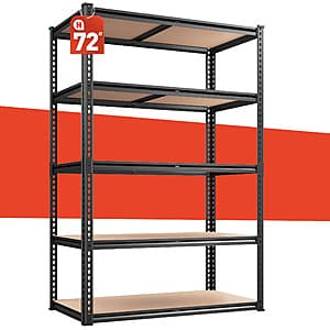 5-Tier 72" x 36" x 16" Metal Storage Shelf Rack (Matte Black) $32.65 + Free Shipping