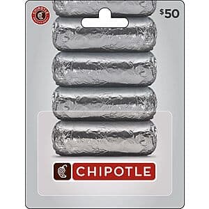 $50 Chipotle Gift Card (Physical or Digital) + $10 Amazon Promo Credit $50 + Free S&H