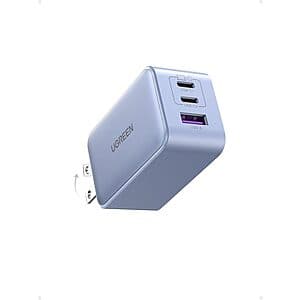 UGREEN 65W Nexode USB-C 3-Port GaN Charger Block (Black or Glacier Blue) $24