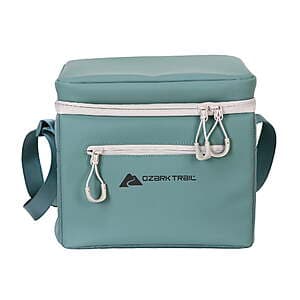 Ozark Trail 6-can soft-sided cooler with removable hard liner in green or tan color.