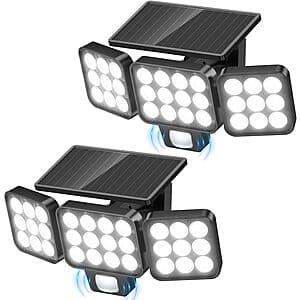 2-Pk WdtPro 3500LM Motion Sensor Outdoor Solar LED Flood Light $16.40