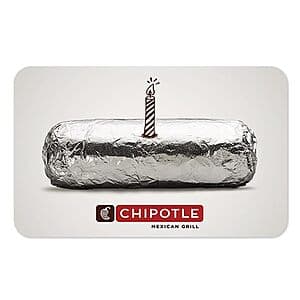 $50 Chipotle Gift Card + $7.50 Amazon Promotional Credit $50 (Digital Delivery)