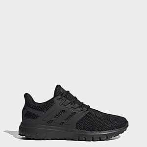 adidas Men's Ultimashow shoe in Core Black with Cloud White accents, shown from a three-quarter view highlighting the textile upper and lace closure design.