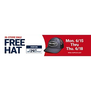 Harbor Freight Hat Free w/ $30+ Purchase (Valid In-Store thru 6/18)
