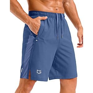 G-Gradual men's quick-dry athletic shorts in various colors with visible zip pockets, available in multiple inseam lengths.