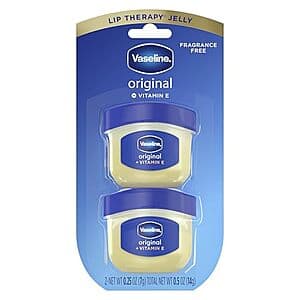 Two tubes of Vaseline Lip Therapy Jelly, 0.5 ounces each, in their original yellow and red packaging.