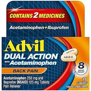 Select Accounts: 18-Ct Advil Dual Action Ibuprofen w/ Acetaminophen Back Pain Tablets $0.50 w/ S&S