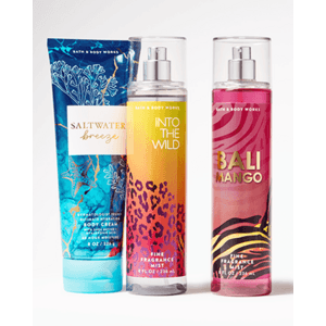 Bath & Body Works hand soap, sanitizer bottles, and three-wick scented candles in assorted packaging.