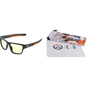 GUNNAR Overwatch Ultimate Computer Glasses with Amber-tinted lenses, lightweight frame with low-profile temples and multi-barrel hinges.