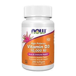 120-Ct NOW Foods Vitamin D-3 10,000 IU Softgels $6.75 w/ S&S
