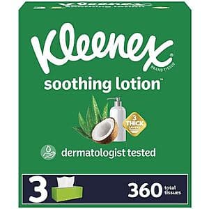 3-Pack 120-Count Kleenex 3-Layer Facial Tissues (Soothing Lotion or Ultra Soft) $3.60 + Free Store Pickup ($10 Minimum Order)