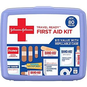 Select Accts: 80-Pc BAND-AID Brand Travel Ready Portable Emergency First Aid Kit $5.35 w/ S&S