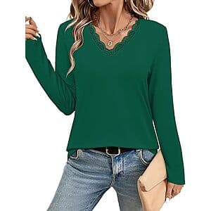 JUSTFASHIONNOW Women's Lightweight Lace V Neck Long Sleeve Shirt (various) from $5.40