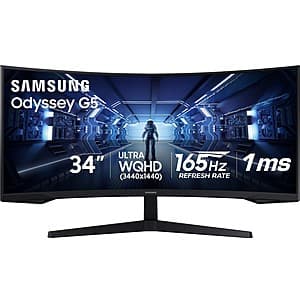 34" Samsung Odyssey G5 G55T 3440x1440 165Hz 1ms Curved Gaming Monitor $260 + Free Shipping