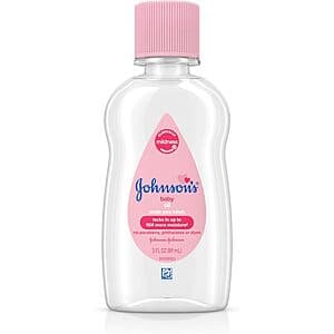 Johnson's Baby Pure Mineral Oil 3oz bottle with original scent labeling in clear packaging.