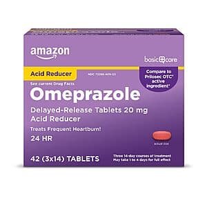 42-Count Amazon Basic Care 20mg Omeprazole Delayed Release Acid Reducer Tablets $7.60 w/ Subscribe & Save