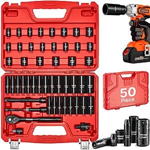 50-pc VEVOR 3/8" Drive Impact Socket Set (SAE, 5/16"-3/4" & Metric, 8-22mm) $31.50