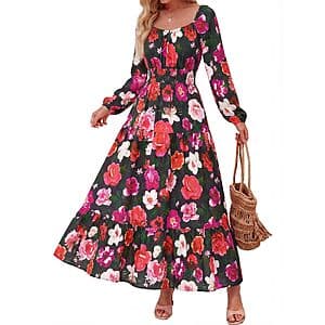 BTFBM Women's Square Neck Long Sleeve Flowy Maxi Dress (Various) $15
