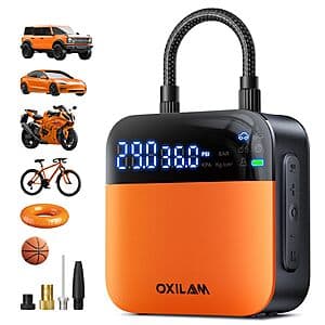 OXILAM C2 7800mAh 150 PSI Tire Inflator Air Compressor w/ 12V Car Adapter $11 + Free S&H