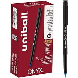 12-Pk Uni-Ball Onyx 0.5 mm Micro Point Rollerball Pens (Blue Ink) $5.65 w/ S&S