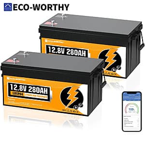 2-Pk ECO-WORTHY 12V 280Ah LiFePO4 RV Battery w/ BMS & Bluetooth $507.25 + Free S&H