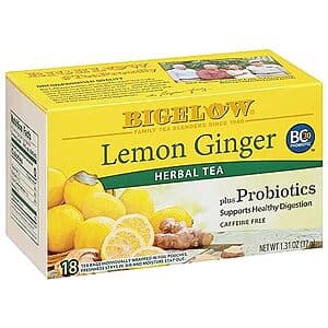 6-Pack 18-Count Bigelow Lemon Ginger Non-Caffeinated Herbal Tea w/ Probiotics $10.70 or less