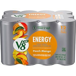 12-Pack 8-Oz V8 +ENERGY Energy Drink (Peach Mango or Pomegranate Blueberry) $6.80 w/ Subscribe & Save