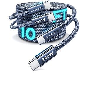2-Pack LISEN 10' 240W USB-C to USB-C Cables (Midnight) $10 & More