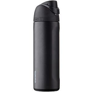 24-ounce Owala FreeSip stainless steel water bottle in Very Very Dark color with push-button lid and built-in straw.