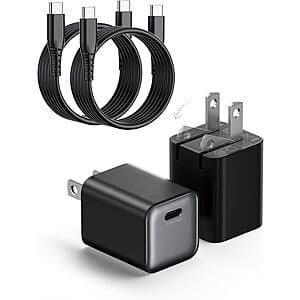 2-Pk Wegear 30W USB-C GaN III Wall Charger Block & Cable (Black or White) $10