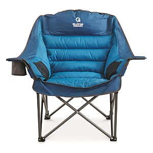 Guide Gear Oversized XL Comfort Padded Camping Chair in blue with padded armrests and seat.