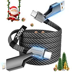 5' MPATIBY 4-in-1 240W USB-C Fast Charging Cable w/ E-Mark Chip $8.50
