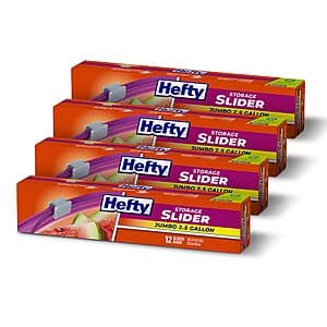 4-Pk 12-Ct 2.5-Gallon Hefty Slider Jumbo Storage Bags $11.40 w/ S&S