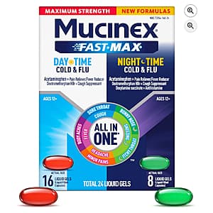 24-Count Mucinex Fast-Max Maximum Strength Day & Night Cold and Flu Medicine 3 for $17.75 w/ Subscribe & Save