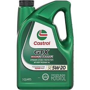 5-qt Castrol GTX High Mileage Synthetic Blend Motor Oil (5W-20 or 10W-30) $14.20 w/ S&S