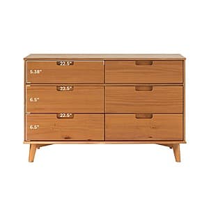 52" Walker Edison Mid-Century 6-Drawer Solid Wood Dresser (Caramel or White) $76 + Free Shipping