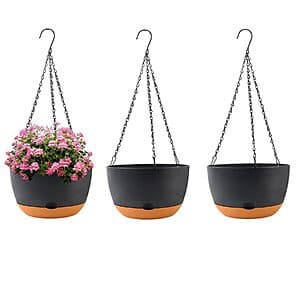 3-Pk 10" KPUVX Self-Watering Hanging Plant Baskets w/ Removable Saucer $16