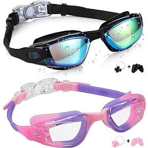2-Pk Aegend Kids' Anti-Fog Anti-UV Swim Goggles $7